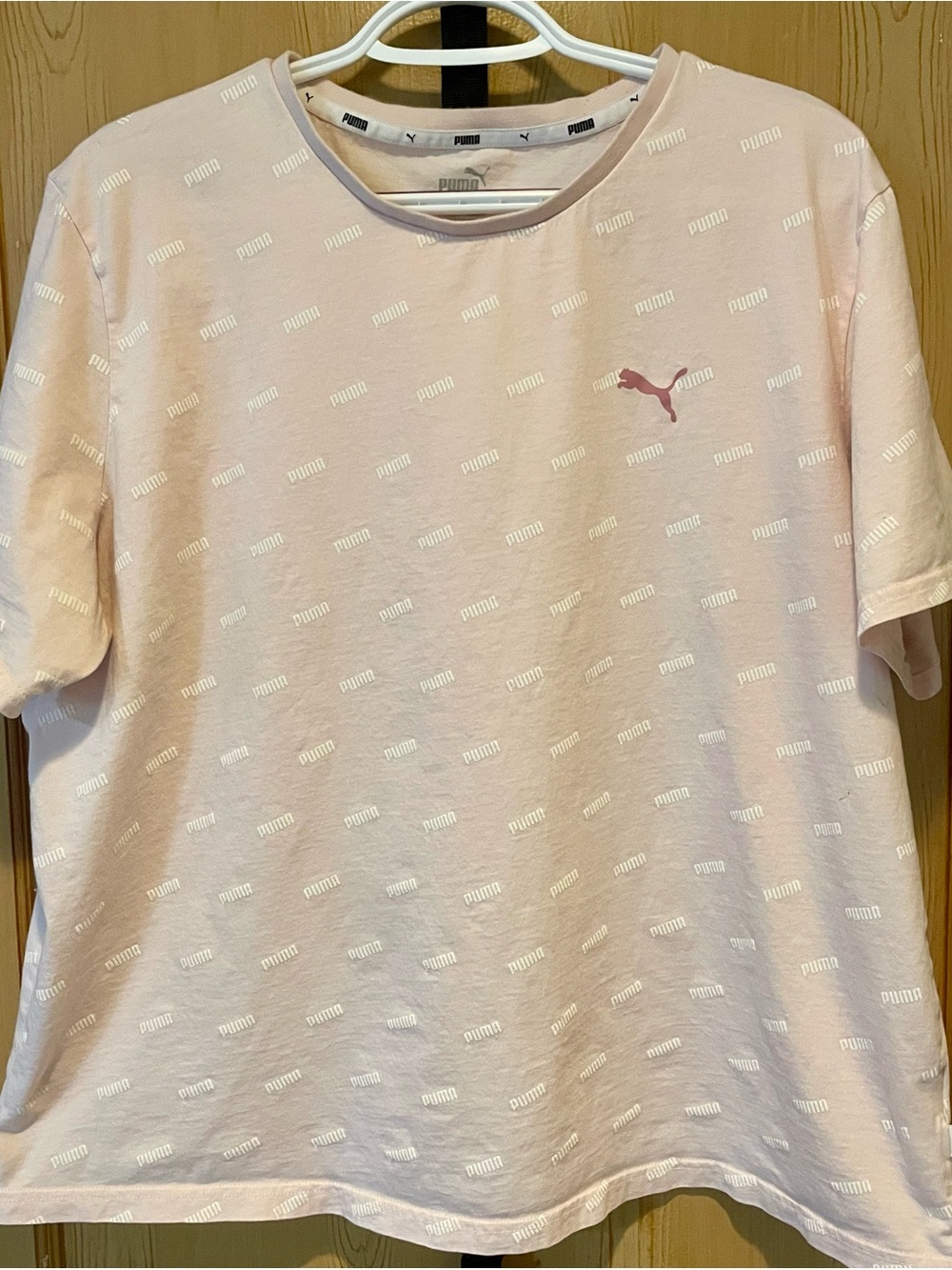 PUMA Light Pink All-Over Logo Print Short Sleeve T-Shirt